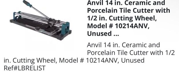 Anvil 14 in. Ceramic and Porcelain Tile Cutter with 1/2 in. Cutting Wheel, Model # 10214ANV, Unused ...