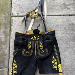 Vtg Karl Kluber German made Lederhosen Black Suede Leather Embroidered Trachten