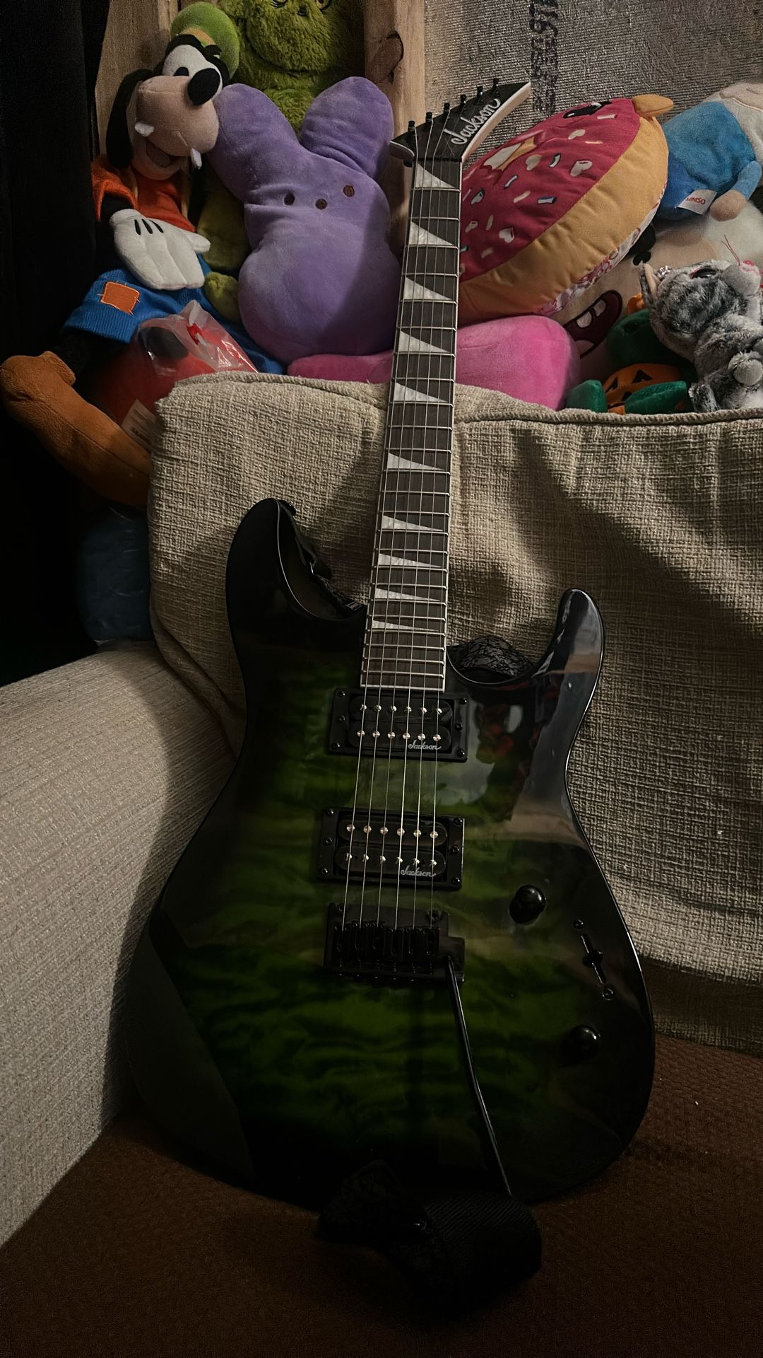 Jackson Dinky JS32Q DKA Arch Top Electric Guitar Transparent Green Burst