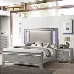Brand New Light Grey Oak Bed with LED lighting