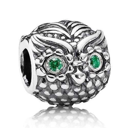Authentic Pandora Wise Owl Charm with dark green cubic zirconia eyes $25