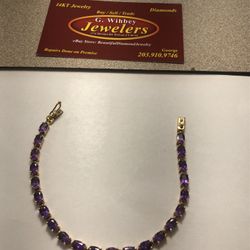 14 Kt Genuine Gold & Amethyst Tennis Bracelet 