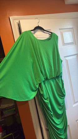Green Draped Maxi Dress with Cape Sleeves
