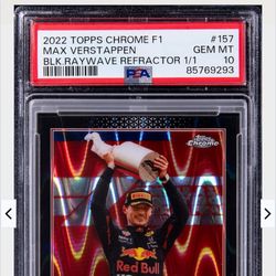 Max Verstappen 2022 Topps Chrome F1 1/1 Black Raywave PSA 10