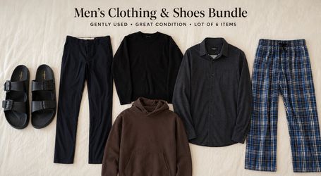 Men’s Clothing & Sandals Bundle – Hoodies, Sweaters, Dress Pants & More (L/XL)