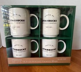 Starbucks 4 Pack  Stackable 14 ounce Ceramic Mugs. NIB. 2018