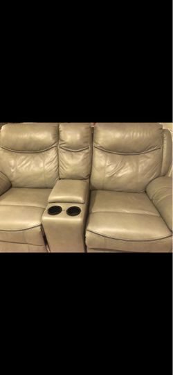 Gray Leather Reclining Couch Set – $300