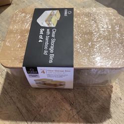 Sorbus Clear Storage Bins With Bamboo Lids