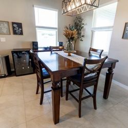 Wood Table, Side Buffet, 8 Chairs