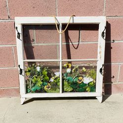 Vintage Floral Window Art With Hooks To Hang Items
