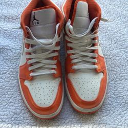 Air Jordan 1 Mid Orange White Sneakers