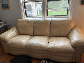 Cream leather sofa — 83" — Park Ridge