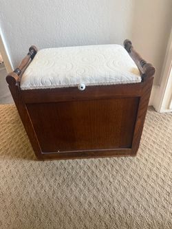 Vintage wooden storage ottoman with upholstered seat