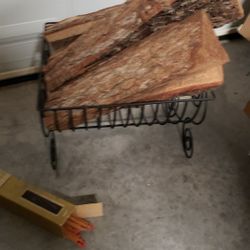 Fire Wood Holder with Wood $20, Fireplace Screen $25
