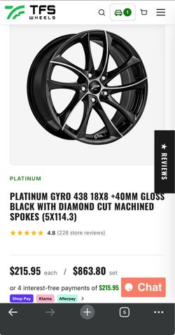 RIMS PLATINUM GYRO 438  +40MM GLOSS BLACK WITH DIAMOND CUT MACHINED SPOKES (5X114.3)