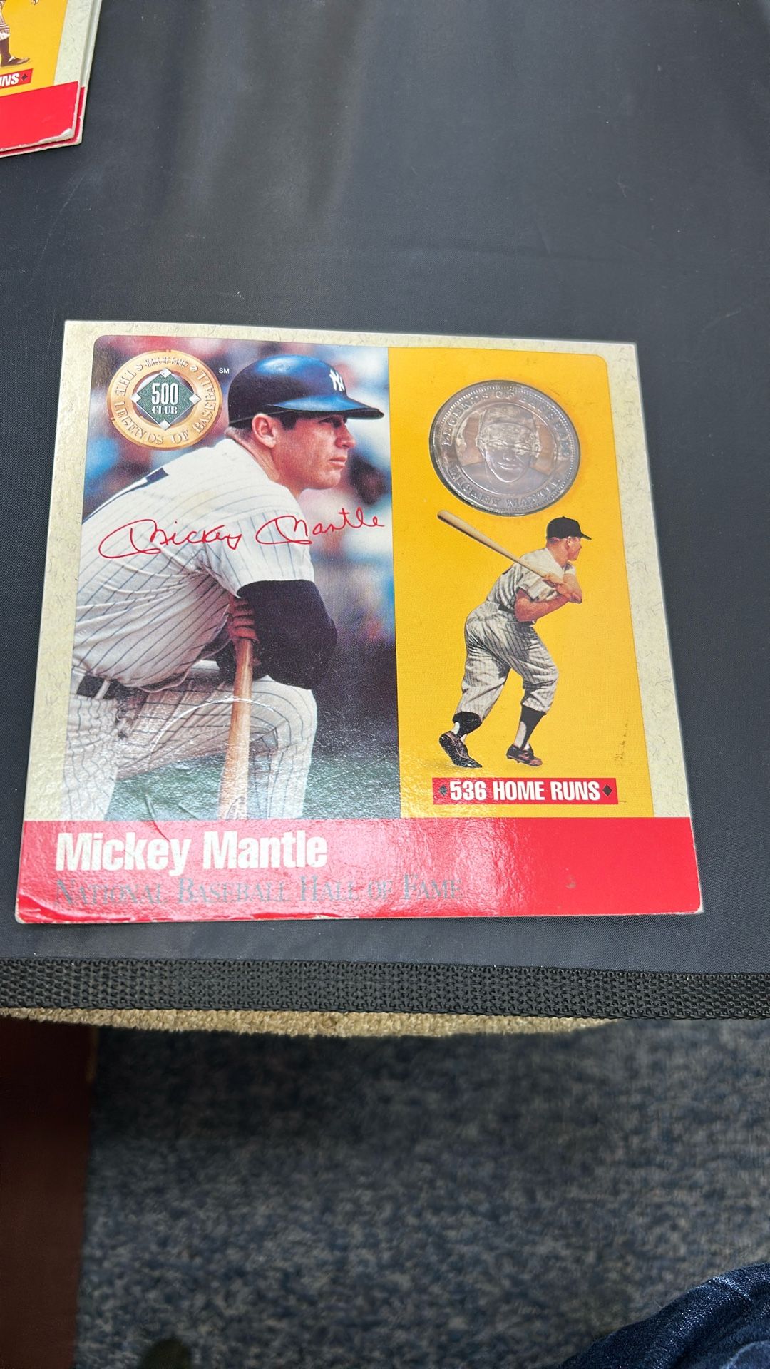 1990 Hall of Fame Legends of Baseball 500 Home Run Club Mickey Mantle Silver Coin & Photo Card