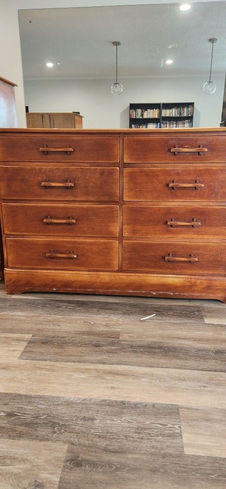 Solid Wood Dresser And Mirror. 54" Wide, 20" Deep, 36" High