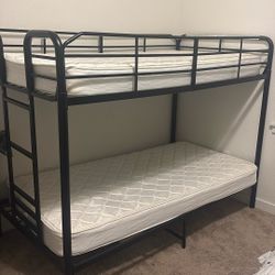 Twin Size Black Metal Bunk Bed - Almost New 