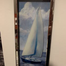 9 By 21 Inches Tall Rectangle Beveled Mirror Frame Shadow Box Sailboat On Water Picture