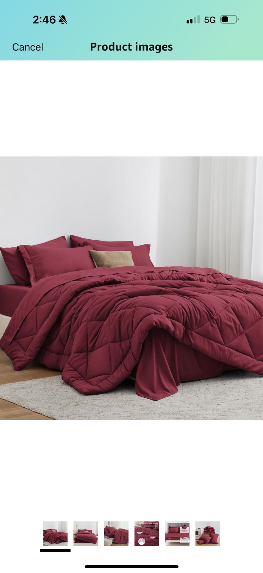 Love's cabin Queen Comforter Set Burgundy, 7 Pieces Queen Bed in a Bag, All Season Bedding Sets with 1 Comforter, 1 Flat Sheet, 1 Fitted Sheet, 2 Pill