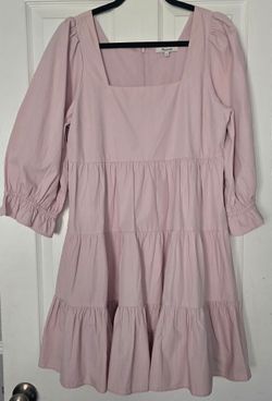Madewell Poplin Lizzie Babydoll Dress Pink Square Neck Tiered Puff Sleeve NWOT 10