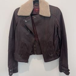 7 For All Mankind Leather Jacket With Shearling Collar