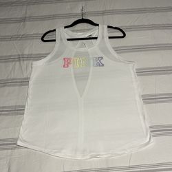 Victoria Secrets White Tank Top with Multicolor 'PINK' Logo