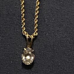  14k Rope Chain  18 In Long With CZ Stoned 10k Pendant