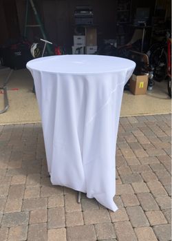 3 Cocktail High Top Table with White Table Clothes