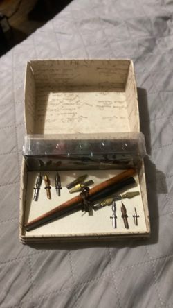 vintage Cavallini & Co. or similar decorative wooden calligraphy dip pen set