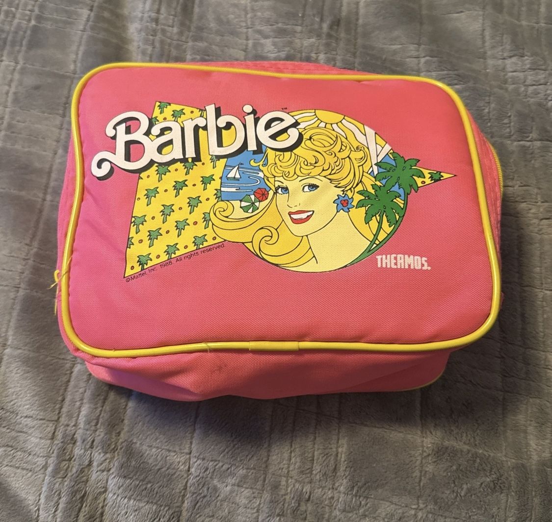 Vintage 1988 Barbie Thermos Soft Lunch Box