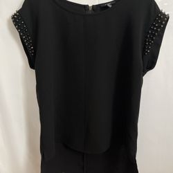Women Forever 21 Stud Sleeveless Top Blouse Tee Round Neck Zip Back Black Large