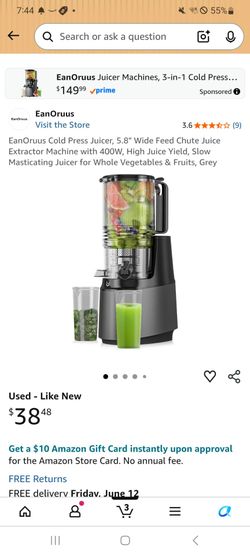 EanOruus Juicer Machines, 3-in-1 Cold Press Juicer with 6.5" Extra Large Chute, 100oz Large Capacity, AC Motor, Makes Juice, Nut Milk & Sorbet, Premiu