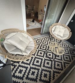 3pc Rattan Patio Chairs and Side Table Set