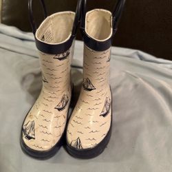 Kids Rubber Rain Boots Sailboat Print