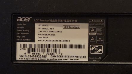 Acer G226HQL 21.5" 1080p LED Monitor - Tested Working