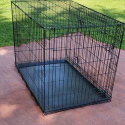 Slightly Used Large 42" Collapsible Metal Pet Crate with 2 Doors.