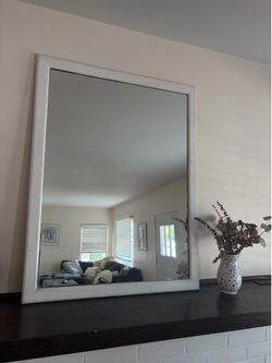 White Wood Framed Rectangular Mirror