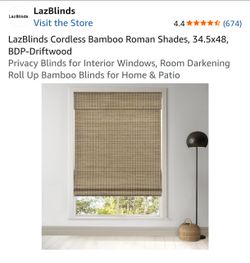 Cordless Bamboo Roman Shades, 34.5" W x 48" H, BDP-Driftwood