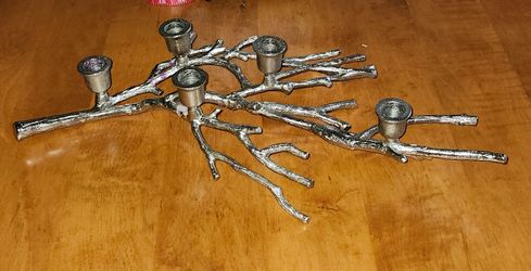 Silver Metal Tree Branch Candle Holder