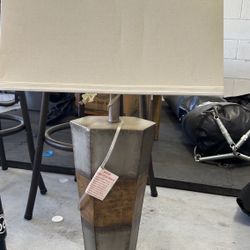 Modern Rustic Table Lamp – Wood & Metal Base with Fabric Shade