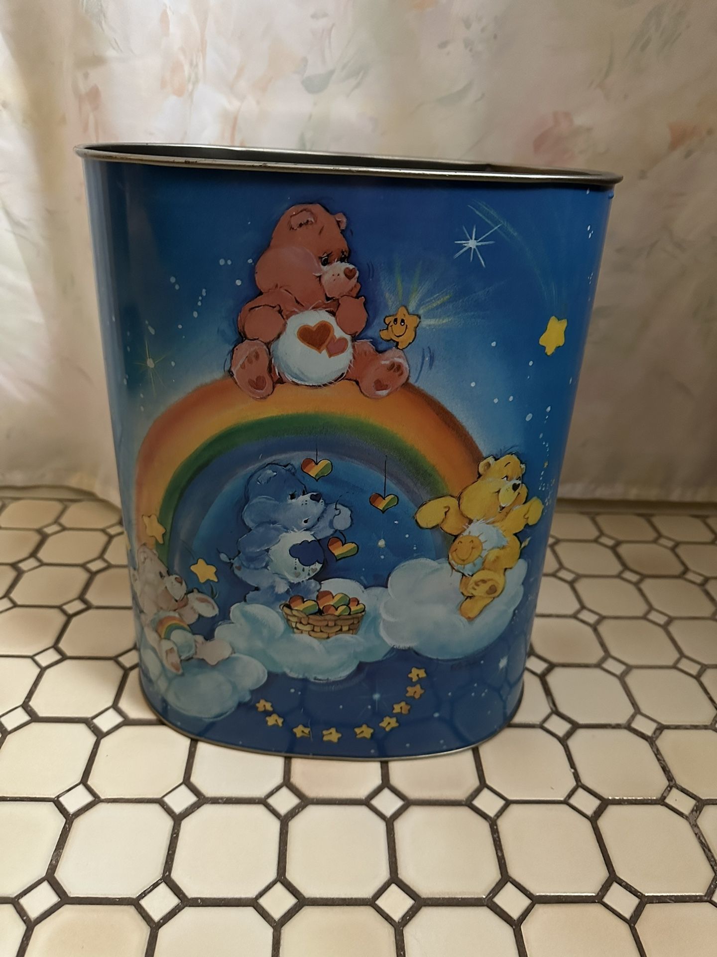 Vintage Care Bears Metal Trash Can
