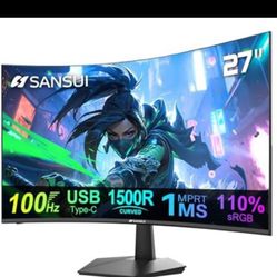 Curved Monitor 27 inch 100Hz USB Type-C Computer Monitor with Speakers Built in丨FHD 1080p丨HDR丨