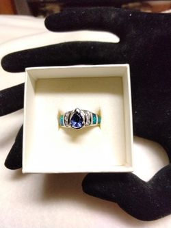 Sapphire With Australian Opal Inlay 925 Sterling Silver Ring