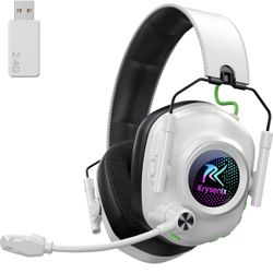 Wireless Gaming Headset with Noise Canceling Microphone for PC, PS5, PS4, Switch, Mac, 2.4 GHz Wireless & Bluetooth 5.4 Gaming Headphones, Cool RGB Li