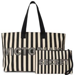 New Victoria’s Secret Tan Black Stripped Tote Bag Set 