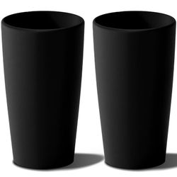 Set of 2 Round Tall Planters 22 Inch, Large Planter for Indoor Outdoor Plants, Modern Flower Pot Containers Large Decorative Tree Planter, Black