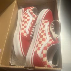 Red Checker Vans  Size 7.0 In men  8.5 In Women 