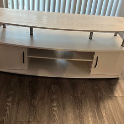 Tv Stand. Entertainment Center Hold up to 55-in TV, White Oak, Stainless St.
