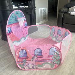 Unicorn pink girls baby/kid ball pit with basket hoop- balls not included
